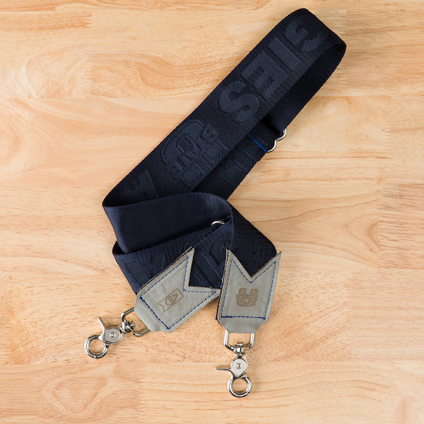 Bag Strap with Silver Hardware - Navy/Gray