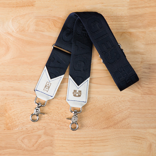 Bag Strap with Silver Hardware - Navy/White