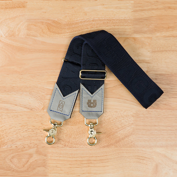 Bag Strap with Gold Hardware - Navy/Gray