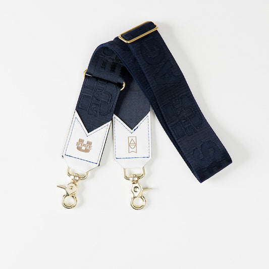 Bag Strap with Gold Hardware - Navy/White